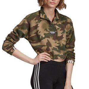 Adidas Originals Cropped Camo Light Half-Zip Sweatshirt - Size S